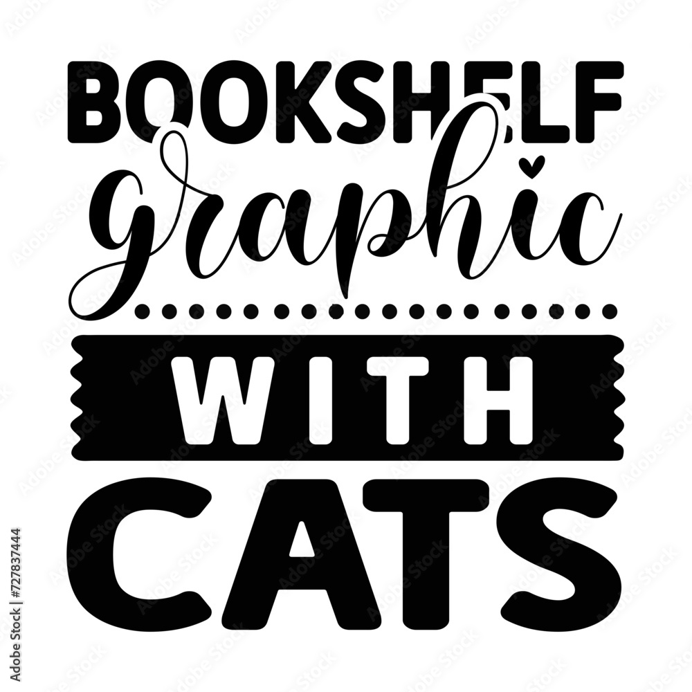 Bookshelf Graphic With Cats