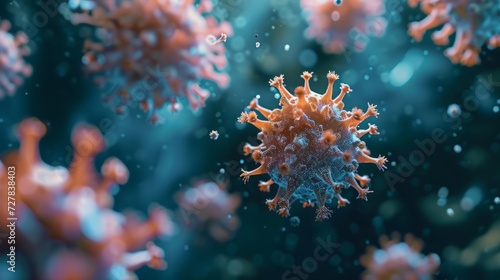 Viruses on a blue background under a microscope © Katya