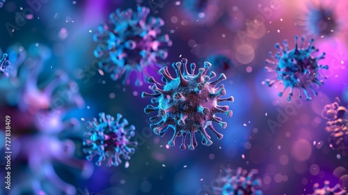 Close-up of viruses under microscope on a lilac background © Katya