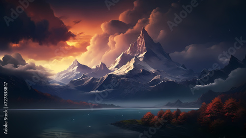 Majestic mountains, panoramic peaks PPT background