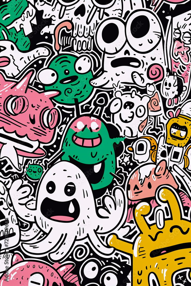 Doodle monster pattern, Generative AI Doodle monster pattern, Generative AI