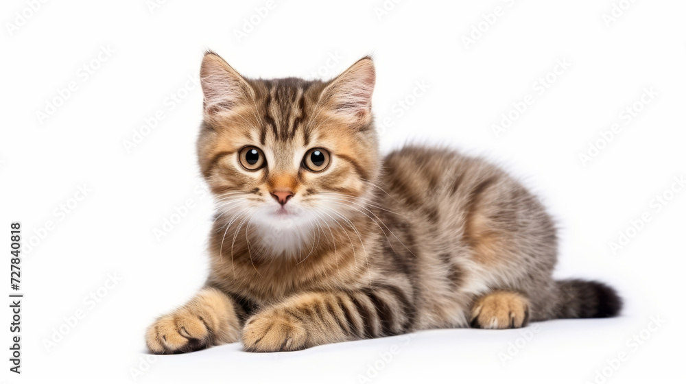 Cute cat on a white background. Copy space.