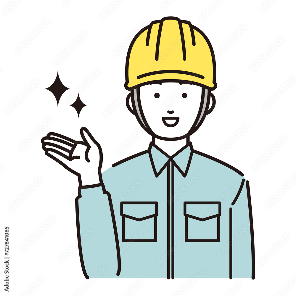 左側を案内する作業員イラスト
