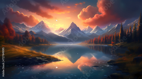 Majestic mountains  panoramic peaks PPT background