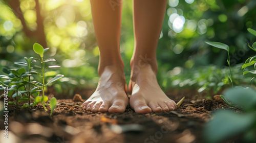 A close-up of a person's feet in a grounding yoga pose, emphasizing connection to the earth