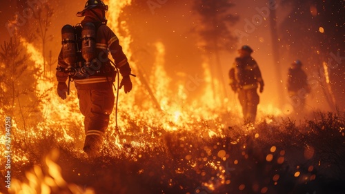 Action image of Firefighters fighting forest fire , high quality 8k --ar 16:9 --stylize 250 --v 6 Job ID: 2a922cc0-f793-4cb6-817e-403e33bf6811 © bannafarsai