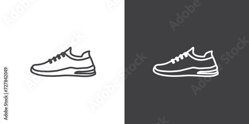 Sneaker icon. women footwears icon. Sport shoe line icon in white and black background. Sport shoe vector icon illustration photo