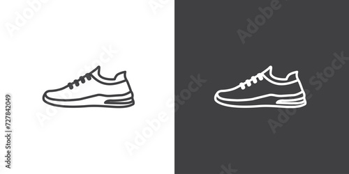 Sneaker icon. women footwears icon. Sport shoe line icon in white and black background. Sport shoe vector icon illustration