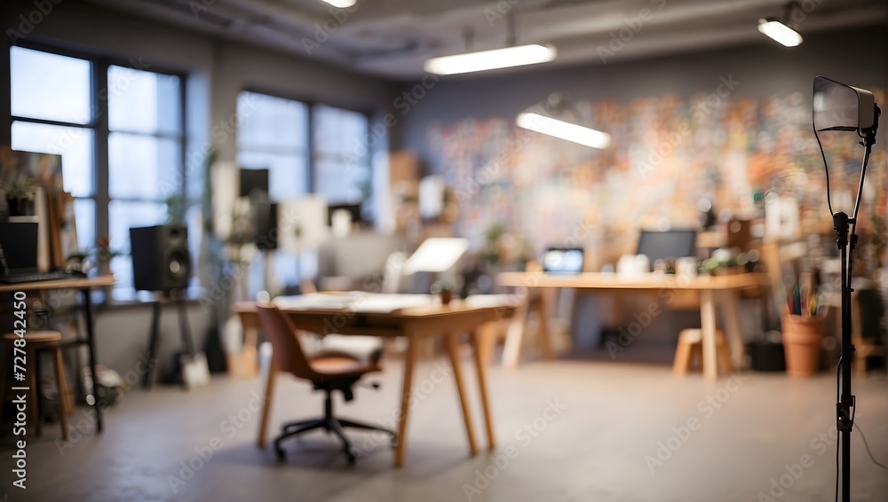 Blurred background of a creative studio. generative AI Blurred background of a creative studio. generative AI