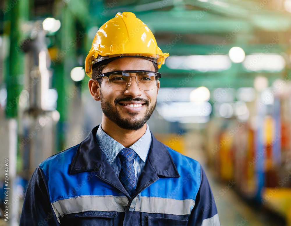 custom made wallpaper toronto digitalPortrait of a smiling industrial engineer in his work uniform. Construction Engineer. Architect. Generative Ai