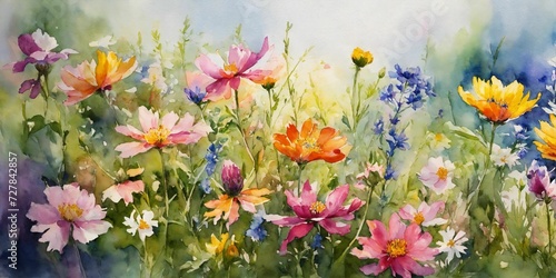 Beautiful summer flowers. Watercolor illustration. © jens h.