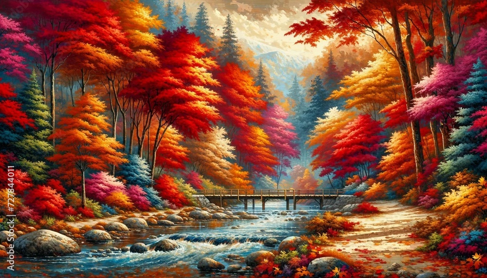 Autumn River Foliage Generative AI