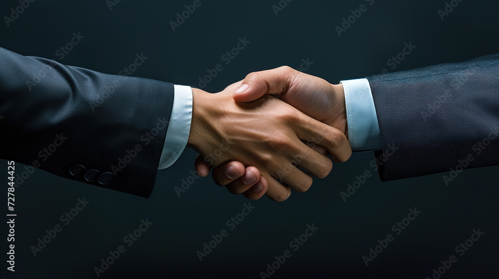 cool looking 2 businessmen shaking hands isolated on dark background. Concept of finishing business deal, agreement, done deal, partnership. cool looking 2 businessmen shaking hands isolated on dark background. Concept of finishing business deal, agreement, done deal, partnership.