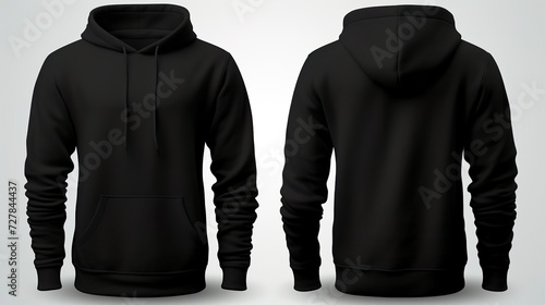 Black classic Hoodie front and back in pure black without logo on white background