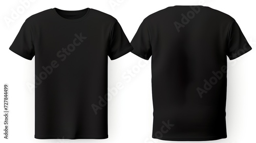 Black classic t-shirt front and back in pure black without logo on white background