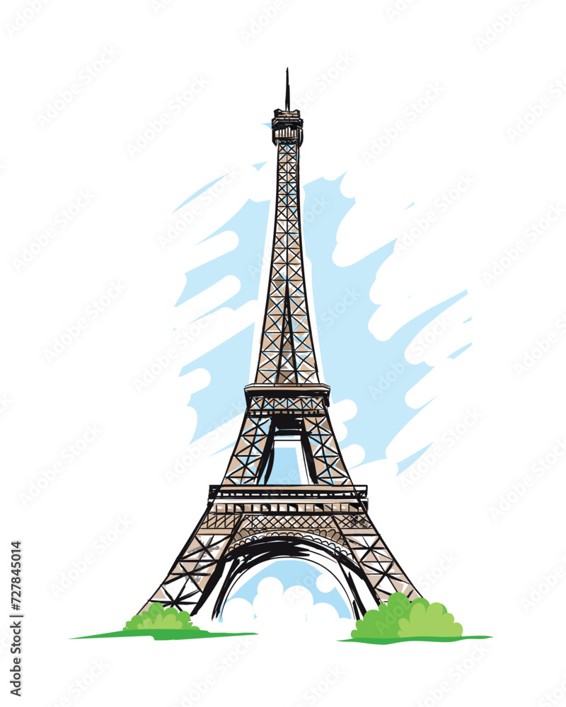 Eiffel tower free hand sketch, vintage card, symbol of France sticker