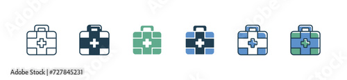 medical first aid kit bag icon set life medicine emergency box health care vector illustration