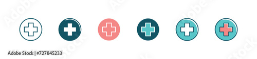 simple first aid cross icon set medical health care vector. life, hospital, clinic, medicine, plus symbol design