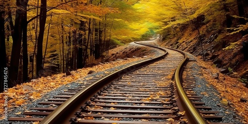 Train railroad path way transportation outside nature landscape view. Adventure fall season