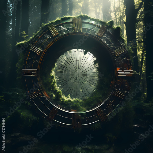 A time-traveling portal in the middle of a forest.