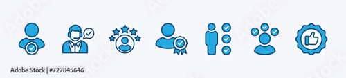 Set of professional service and support icon. Containing certify badge, multi-talented, skills, rating stars, and recommended person for management business. Vector illustration