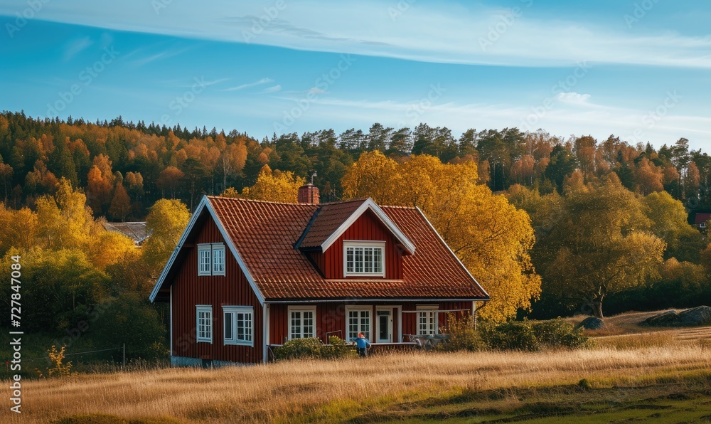 Cozy swedish house style with wood and red color combination Cozy swedish house style with wood and red color combination
