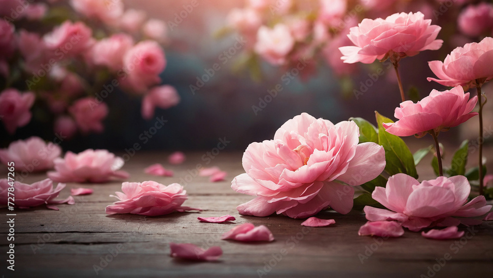 Fototapeta premium A tranquil scene with a pink floral background devoid of any human presence and picture the delicate petals and vibrant hues as they create a peaceful and serene atmosphere