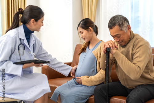 Woman doctor support discussing and consulting care talk to mother woman checkup pregnancy baby in belly  woman pregnant  birth  maternity  ultrasound  healthcare and medicine in hospital
