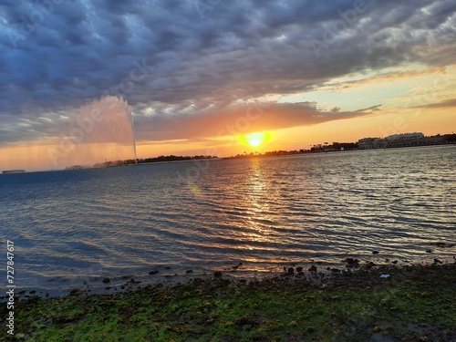 A beautiful view of sunset and clouds at Jeddah Corniche in the evening. 