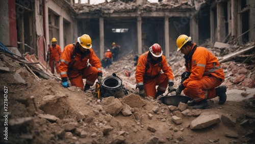 rescuers work in the rubble photo