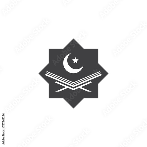 Holy book quran with crescent moon and star design illuatrstion vector. Islamic book icon. Muslim Ramadan Theme Book for religion Logo