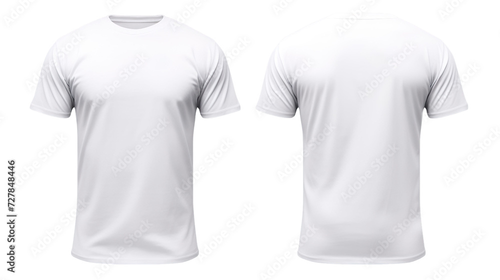White classic t-shirt front and back in pure white on transparent background White classic t-shirt front and back in pure white on transparent background