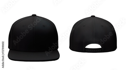 Black classic Snapback front and back in pure black without logo on transparent background photo