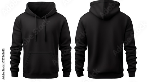 Black classic Hoodie front and back in pure black without logo on transparentbackground