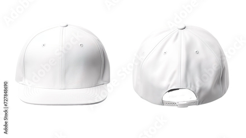 White classic snapback front and back in pure white without logo on transparent background as a design mockup