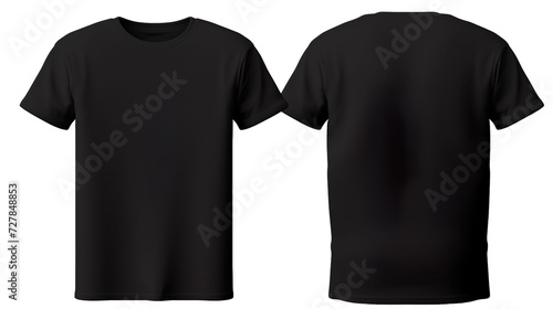 Black classic t-shirt front and back in pure black without logo on transparent background