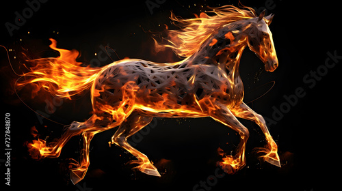 
Horse that is on fire on a black background