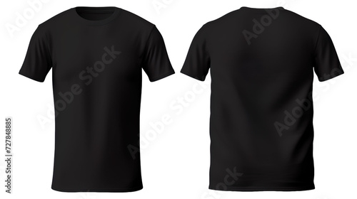 Black classic t-shirt front and back in pure black without logo on transparent background