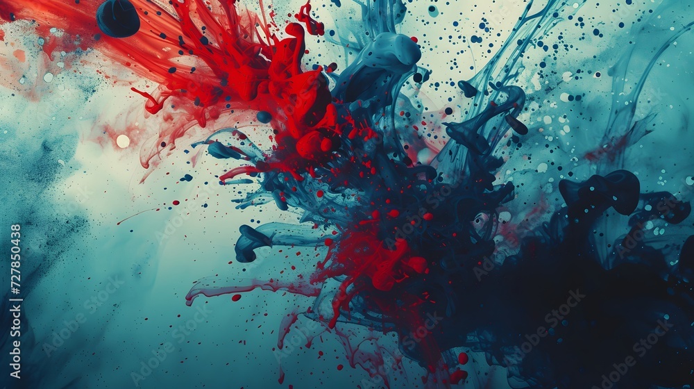 Ink Fusion Delight: Artistic Grunge in Abstract Red and Blue Splatters