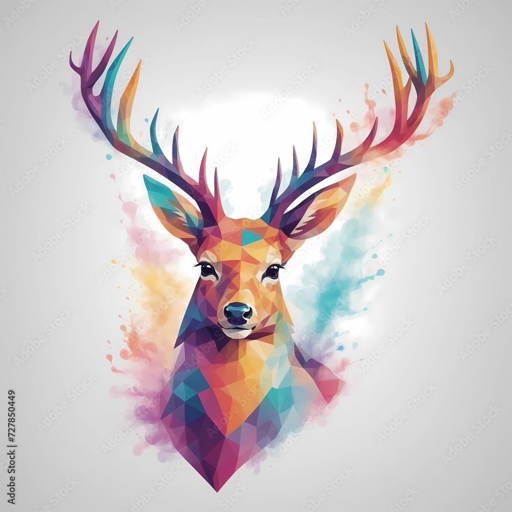 Head of a geometric shaped abstract deer in 8k, isolated on white, T-shirt design, Birthday card design