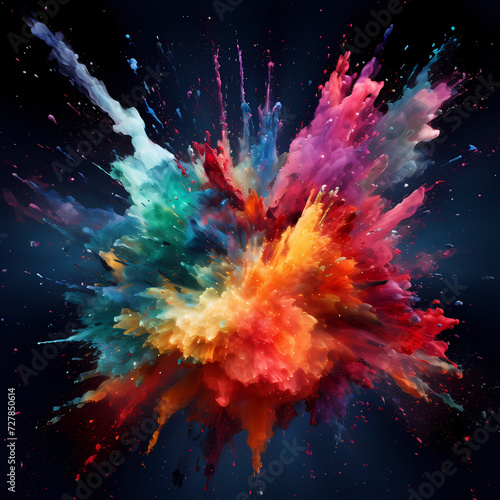 Exploding galaxy made of colorful paint splatters.