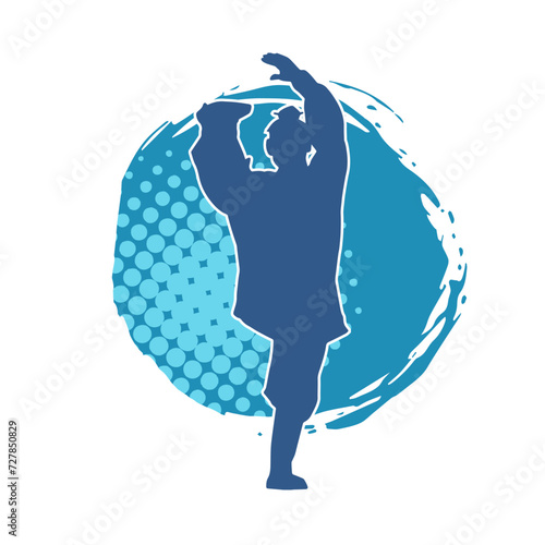 Silhouette of a man in oriental martial art pose. Silhouette of a male in martial art move.