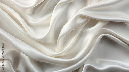Abstract white luxurious wavy fabric satin silk background. Beautiful background luxury cloth with drapery and wavy folds