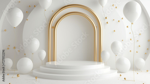 white and gold balloons 3d rendering, in the style of arched doorways, light beige and orange, simplistic vector art, artist's frame, confessional, balloon garland decoration elements frame luxury photo