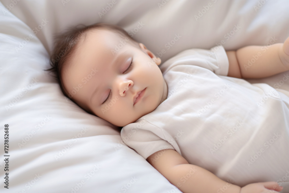 Closeup cute toddler baby sleeping on a cozy bed. Happy toddler child peaceful sleep on a comfortable bed at home. Sweet dreams. Adorable toddler naptime. Family love and tranquility. Closeup cute toddler baby sleeping on a cozy bed. Happy toddler child peaceful sleep on a comfortable bed at home. Sweet dreams. Adorable toddler naptime. Family love and tranquility.