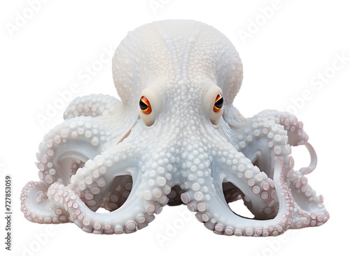 close up of white octopus on transparent background, generative ai
