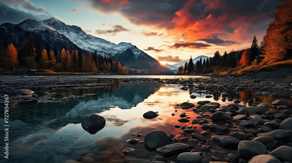 sunset over the river Ai generative HD 8K wallpaper Stock Photographic ...