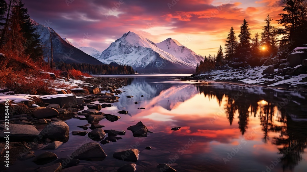 sunset over the river Ai generative HD 8K wallpaper Stock Photographic ...