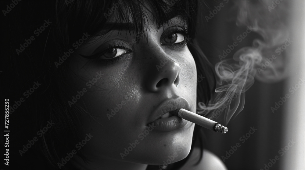 Obraz premium Closeup of a smoking woman in black and white