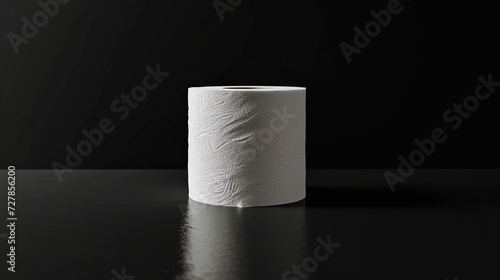 a roll of toilet paper is standing up against a black background